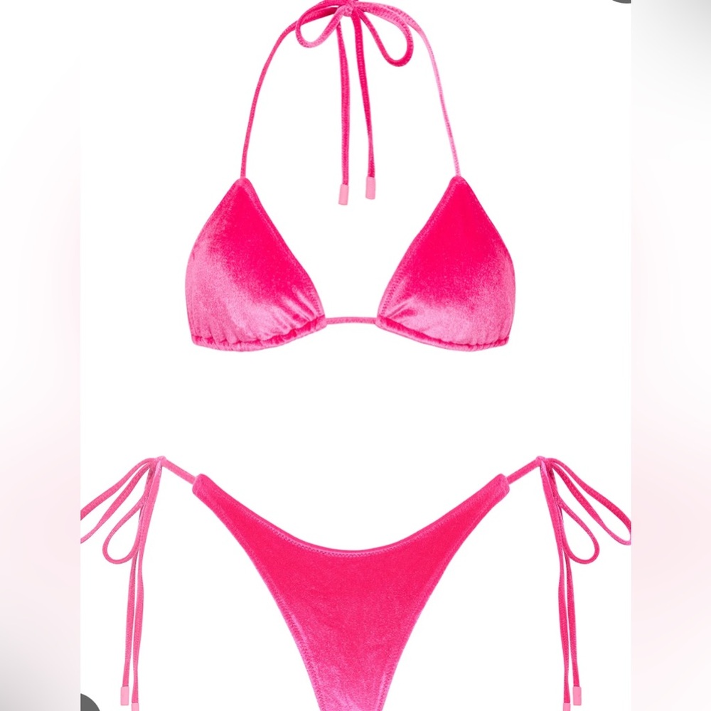 Hot Pink Velvet Triangl Bikini Set